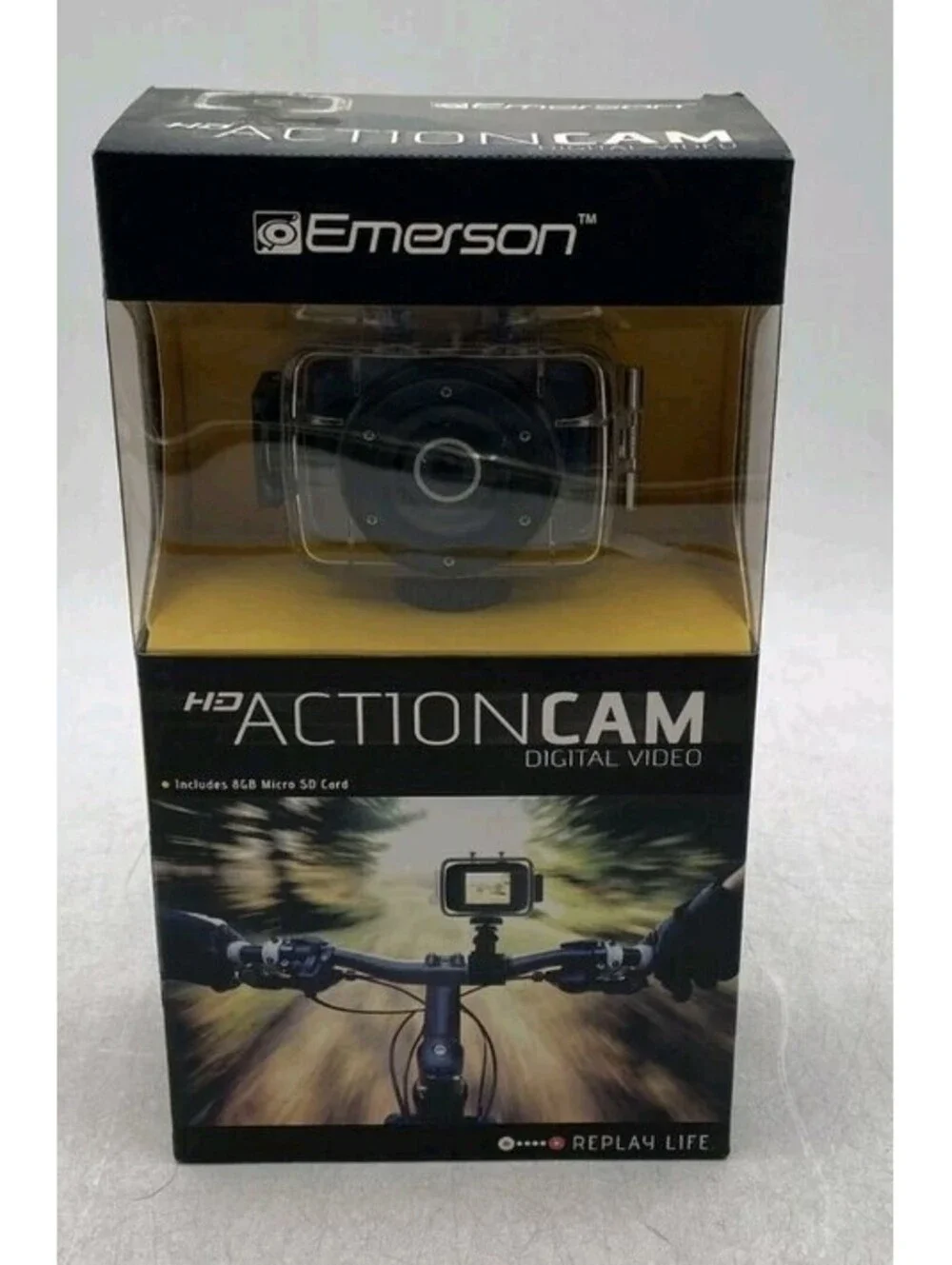 Emerson Action Cam Black HD 720p Waterproof Case Digital Video Camcorder NIB